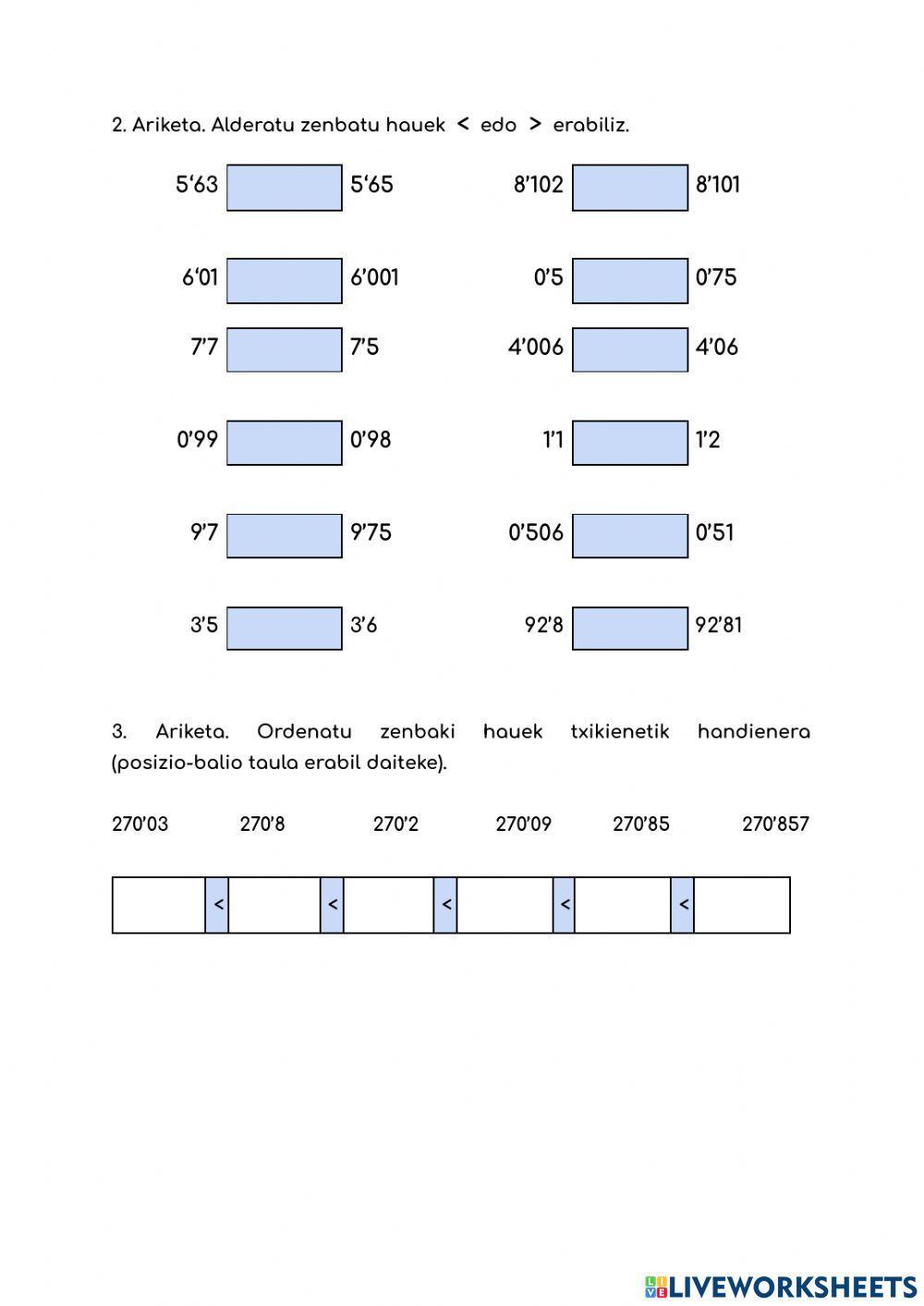 Zenbaki hamartarrak alderatzen