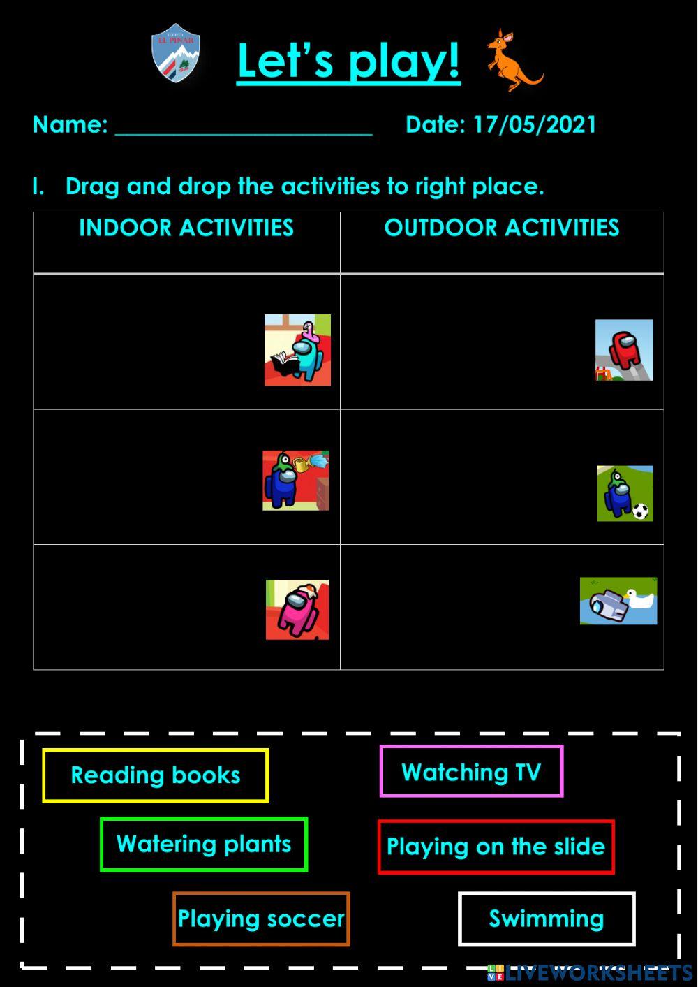 Indoor and outd… | Free Interactive Worksheets | 1014072