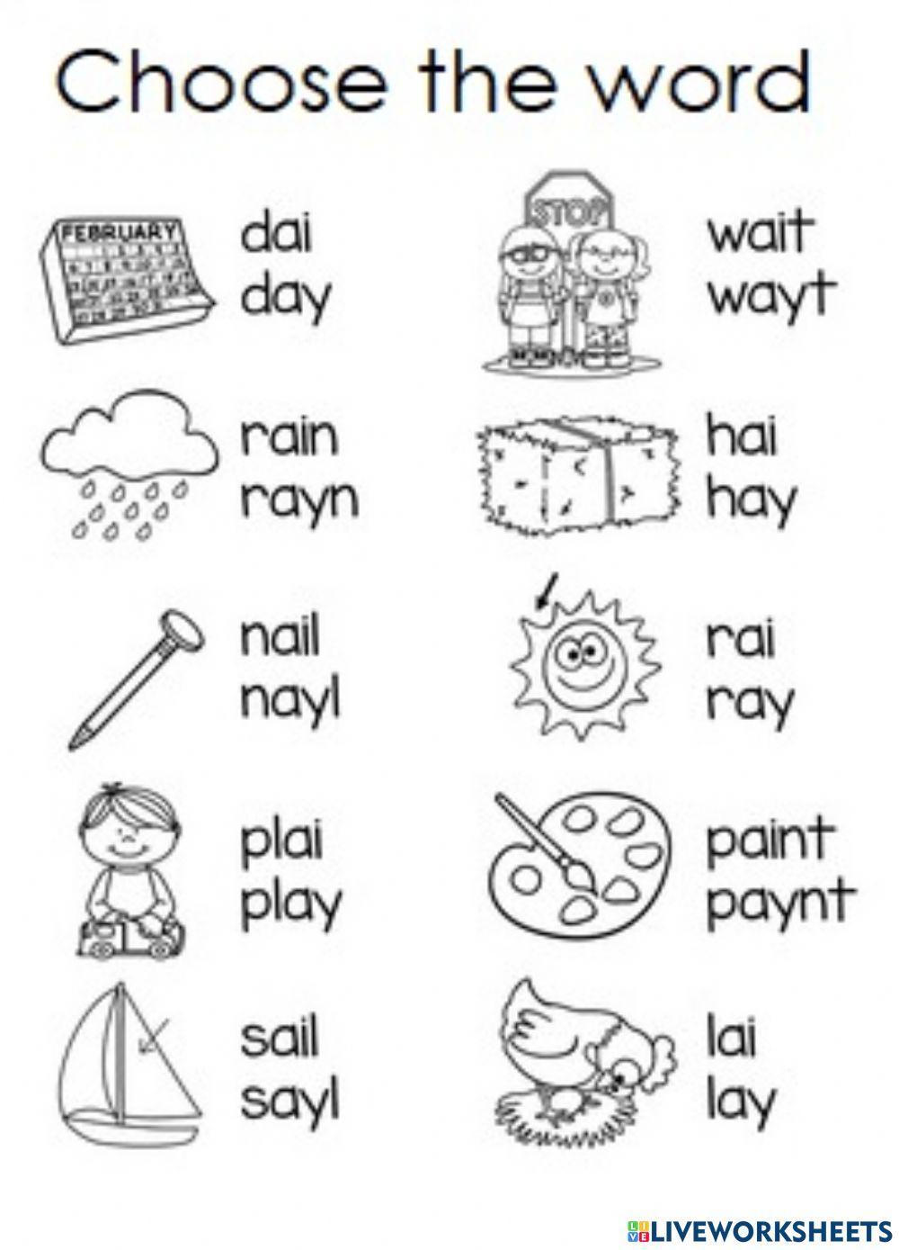 Long a sound ai ay worksheet live worksheets