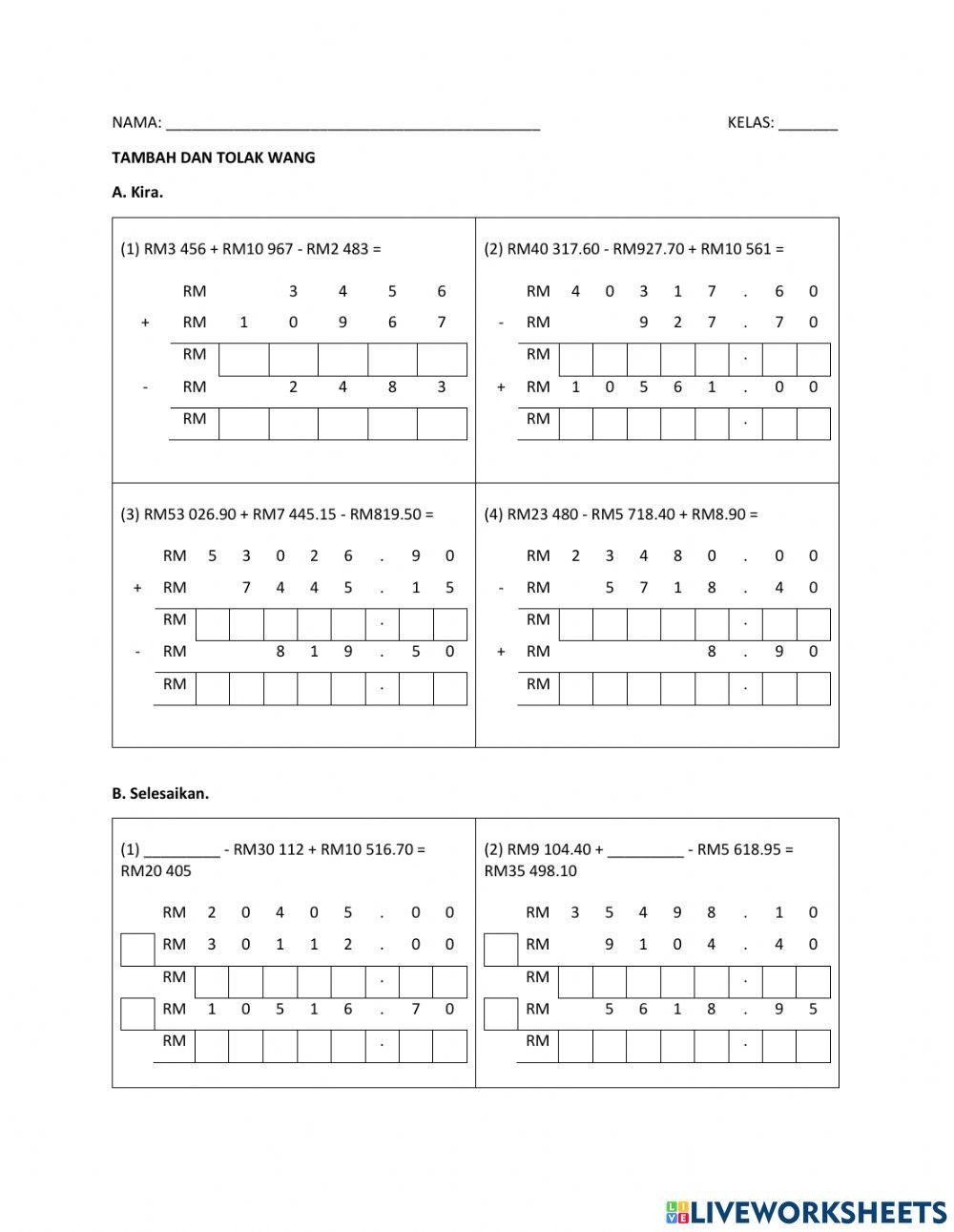 Tambah dan Tolak Wang