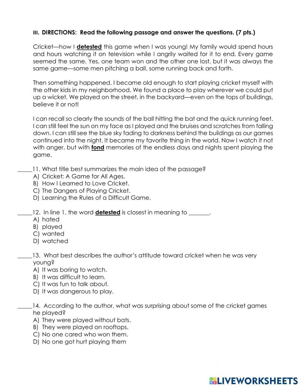 6-T3 Reading Trimestral Exam