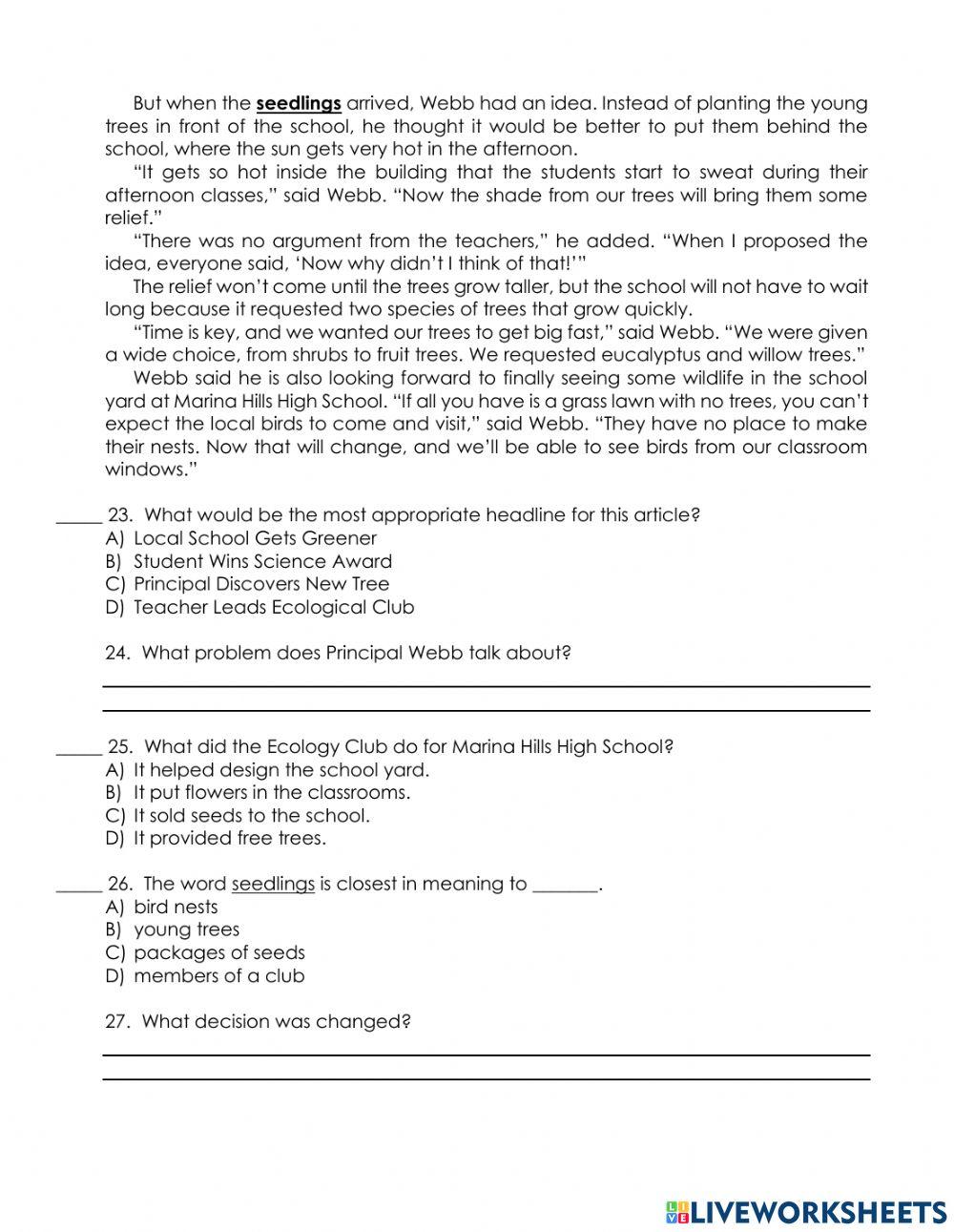 6-T3 Reading Trimestral Exam