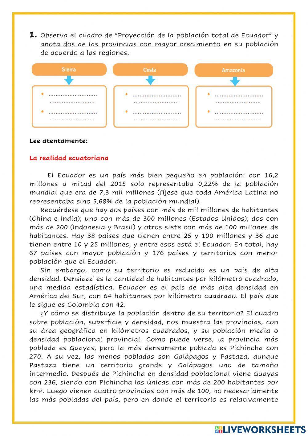 Crecimiento de la población en el Ecuador