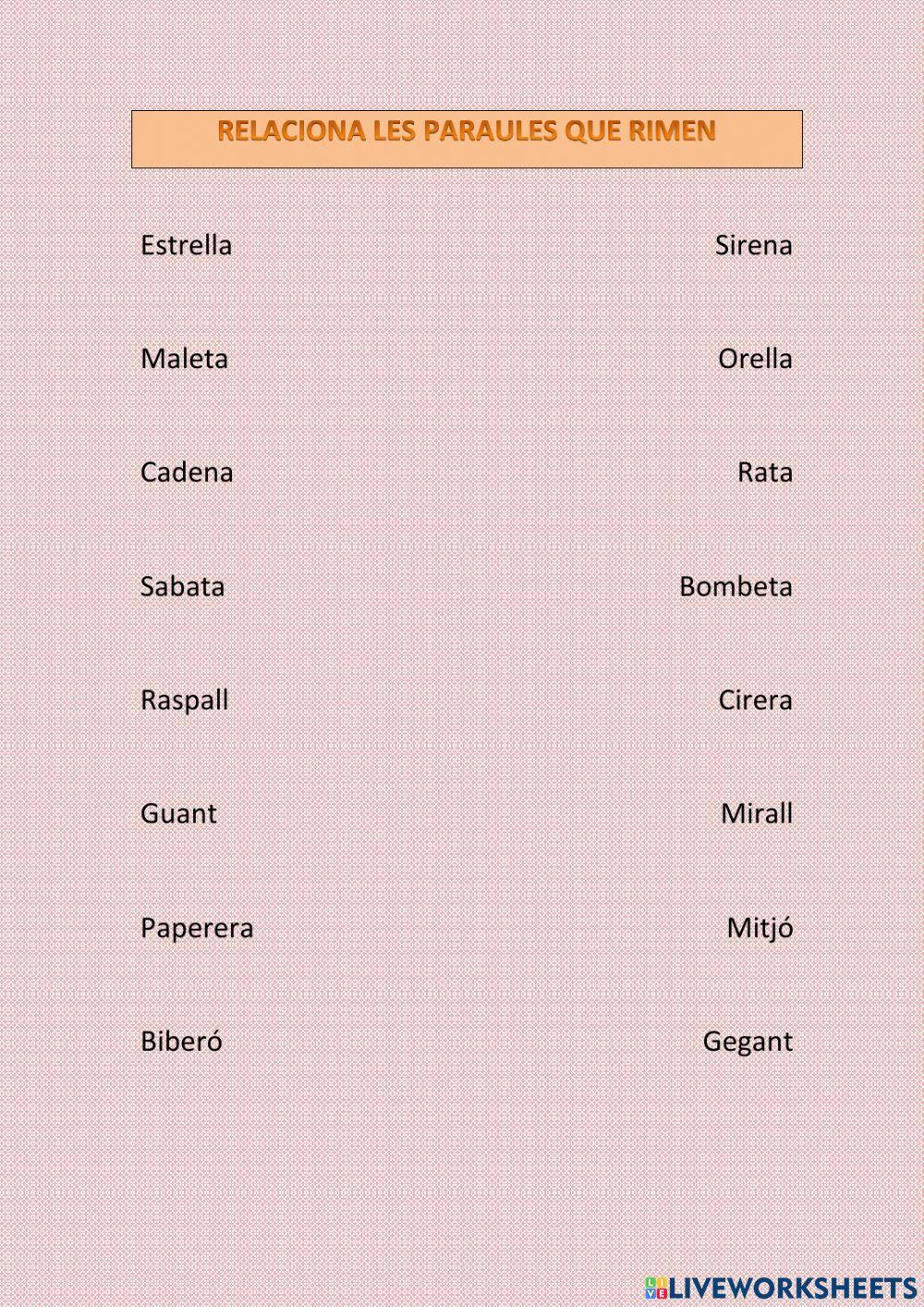 Relaciona les paraules que rimen 1