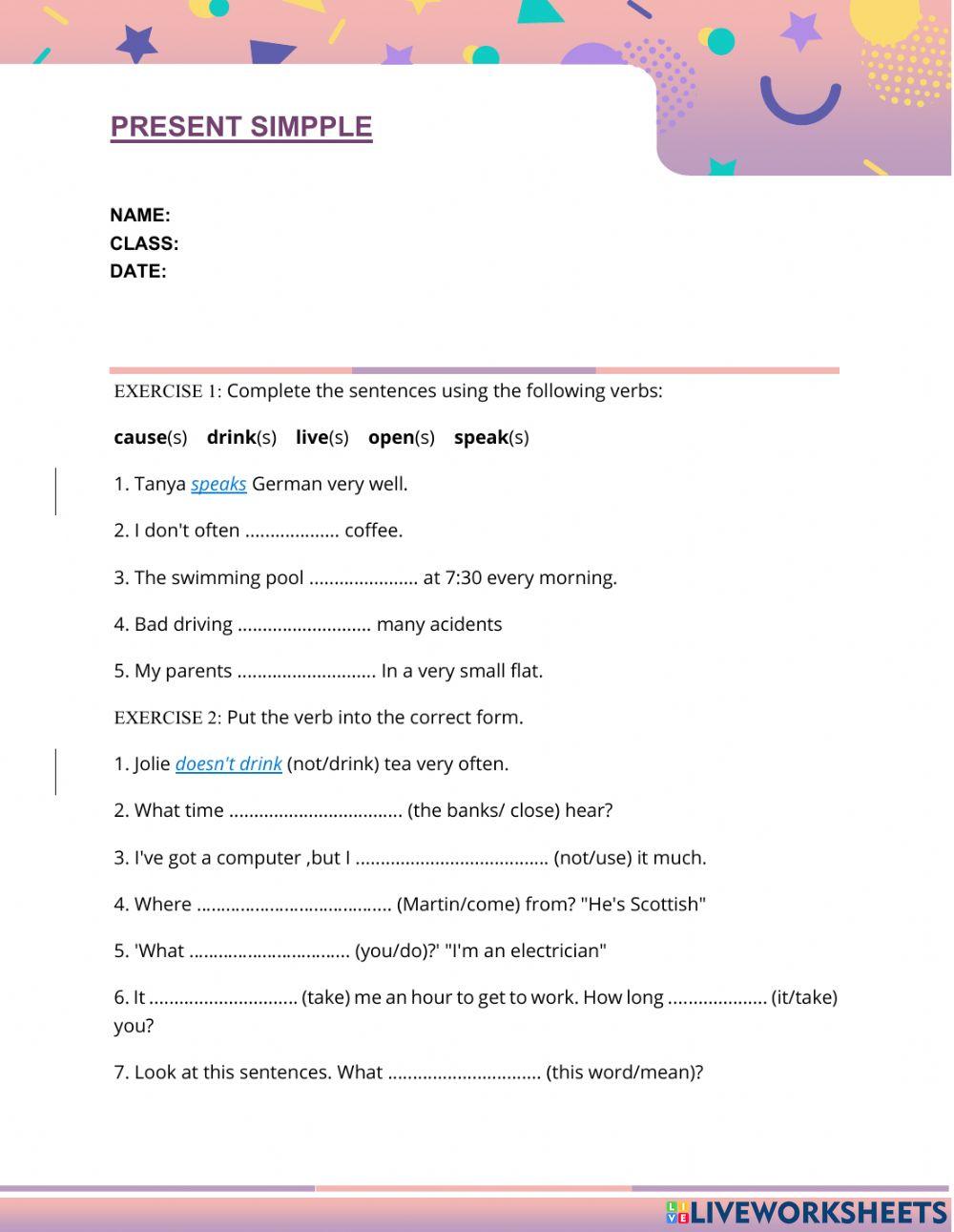 Present simple online exercise for GRADE 3 | Live Worksheets
