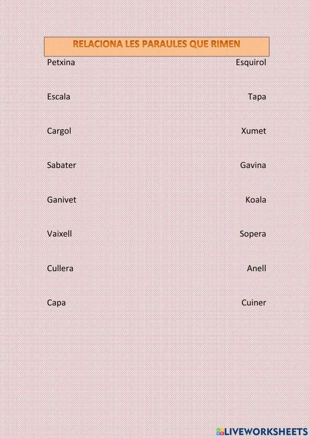 Relaciona les paraules que rimen 2