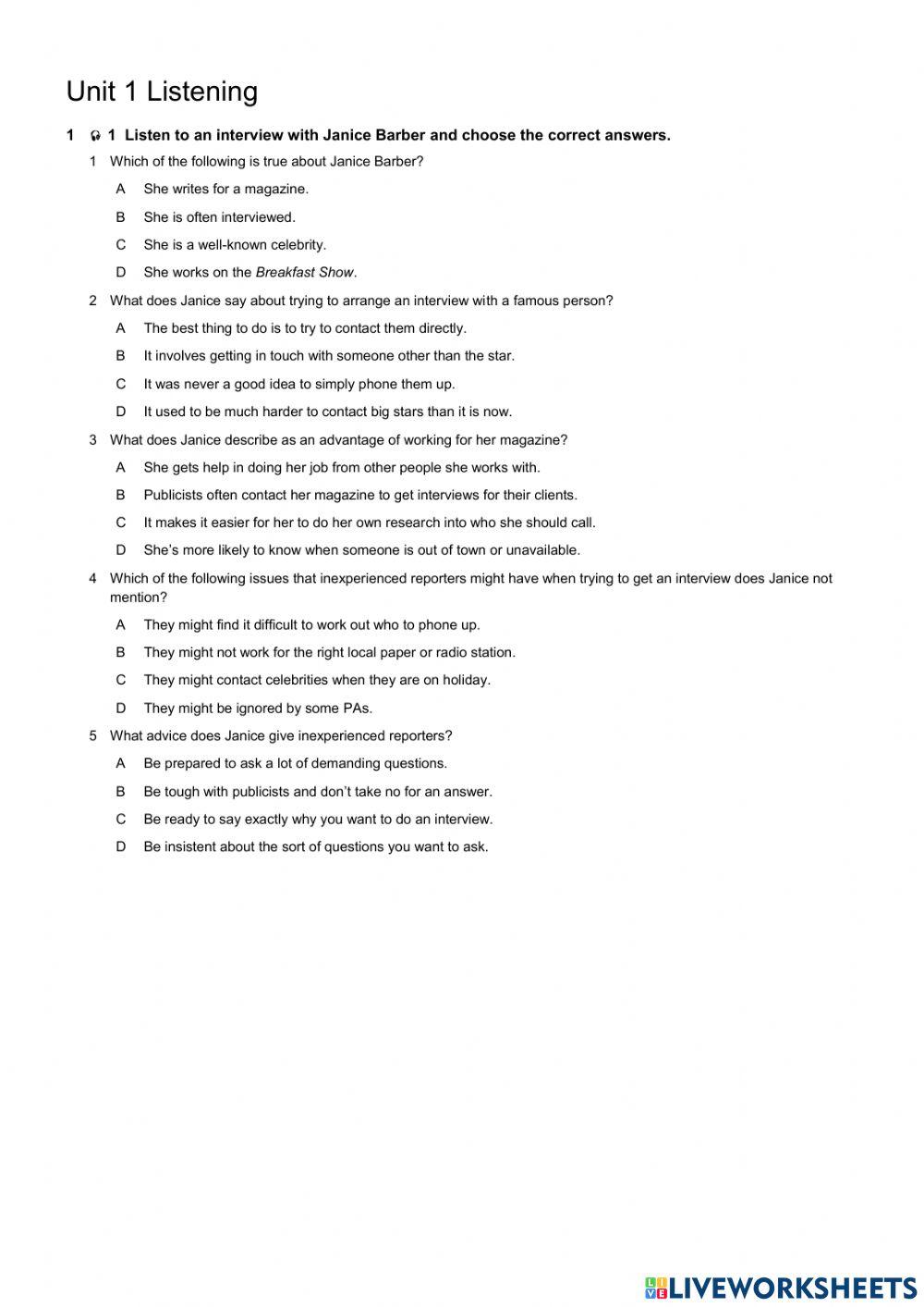 Solutions upper-int listening test 1