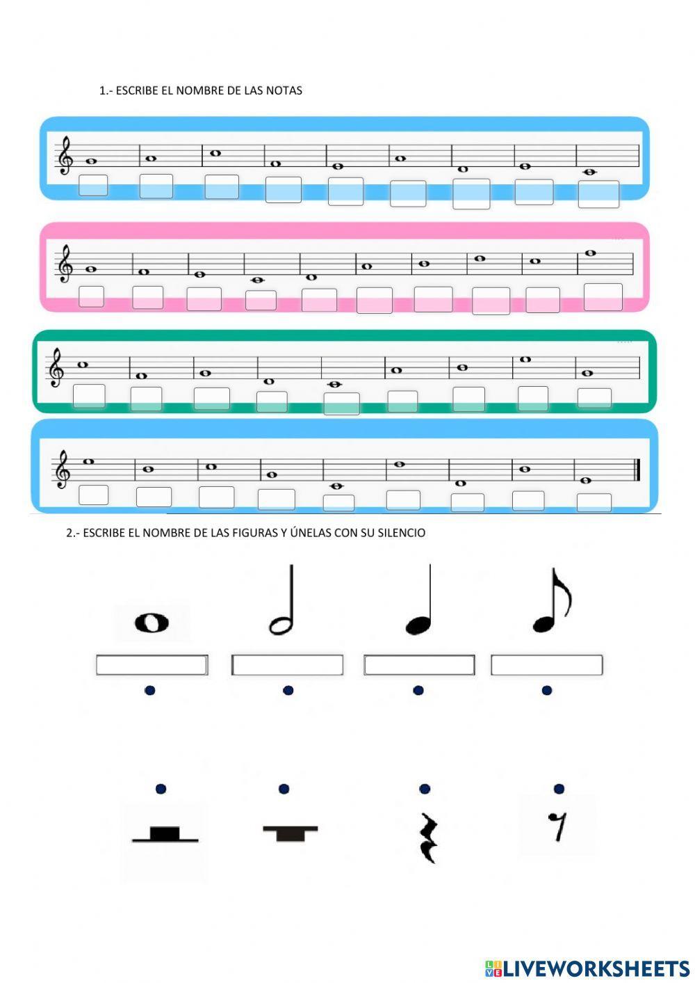Notas musicales y figuras interactive worksheet Live Worksheets