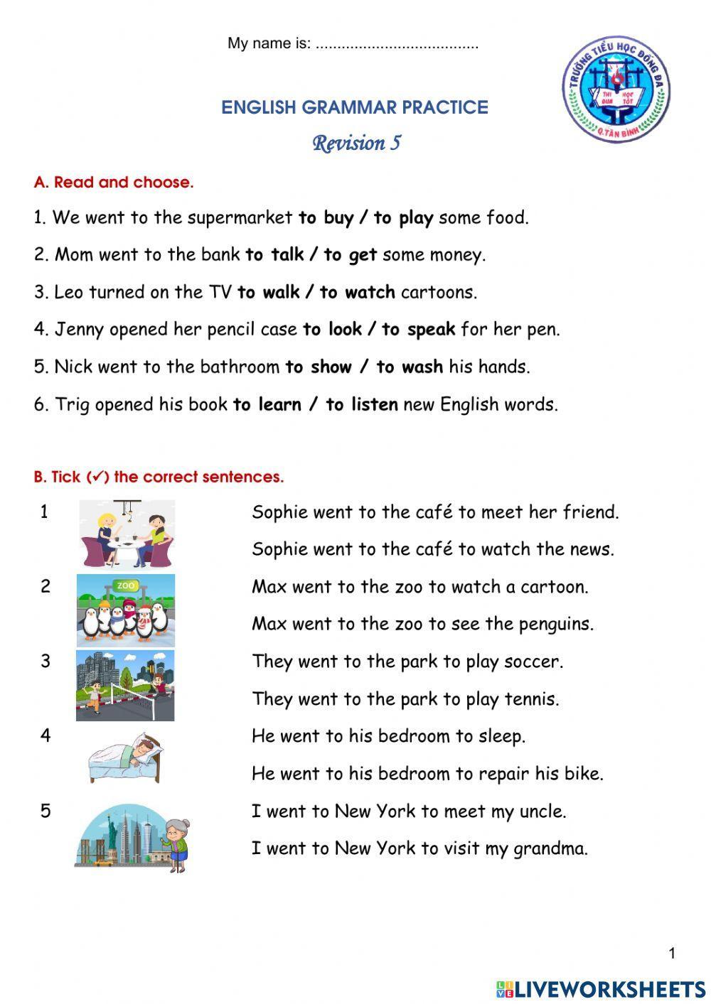 Grade 5 English Grammar Practice