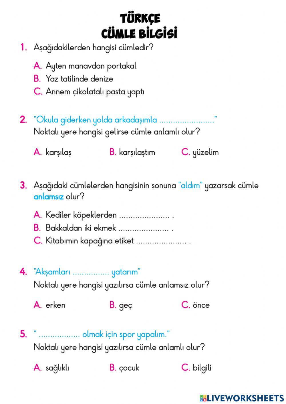 TEST-Türkçe Cümle Bilgisi
