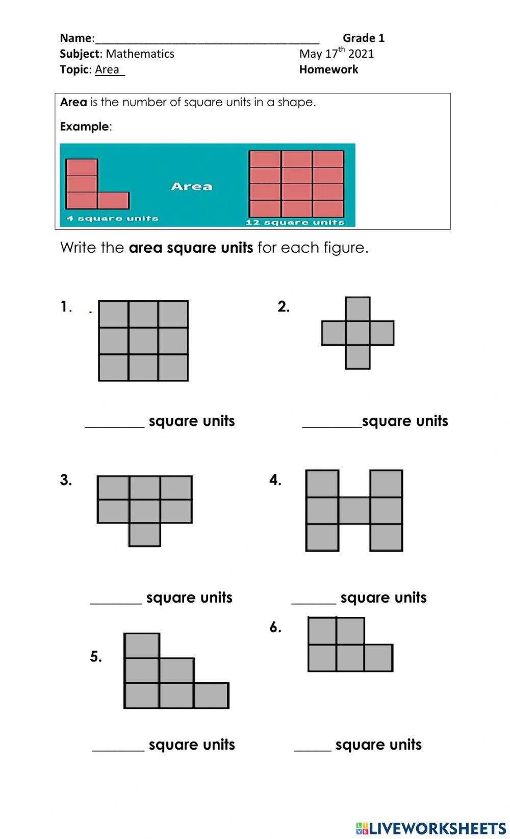 AREA SQUARE UNITS online exercise for Live Worksheets