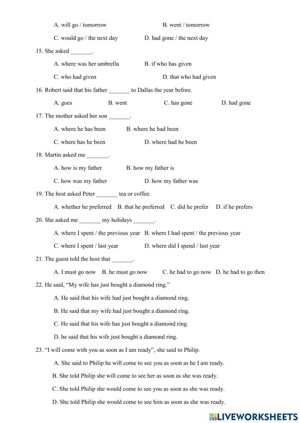 Reported speech (Revision)