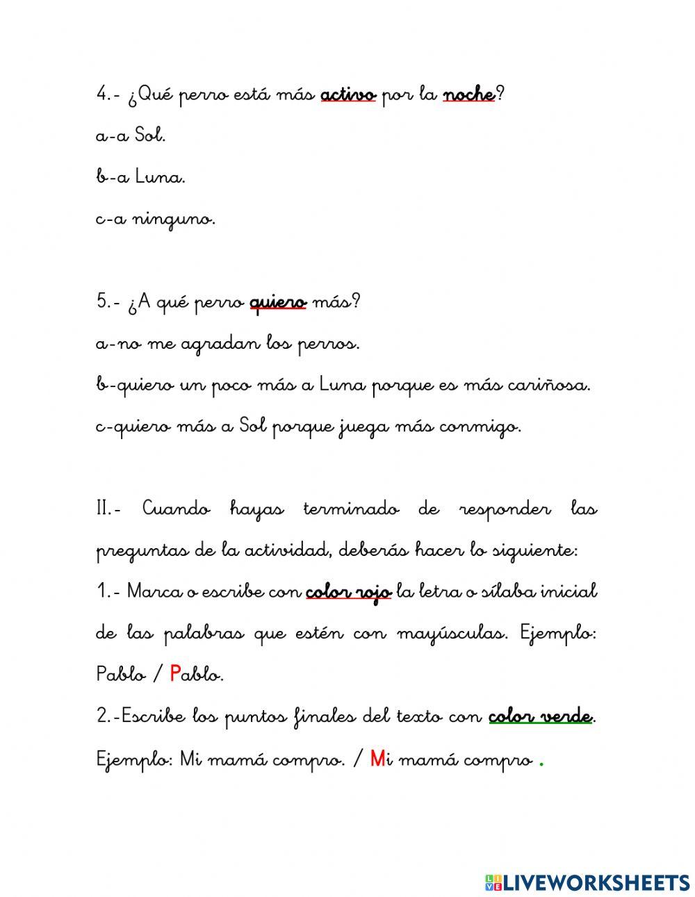 Actividad comprensión lectora 5 refuerzo lector