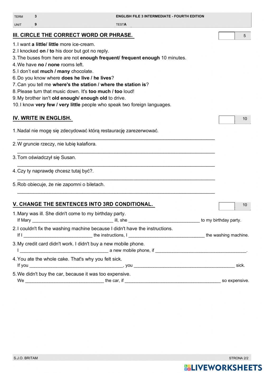 1007859 | English file intermediate - Unit 9 | ewaniek