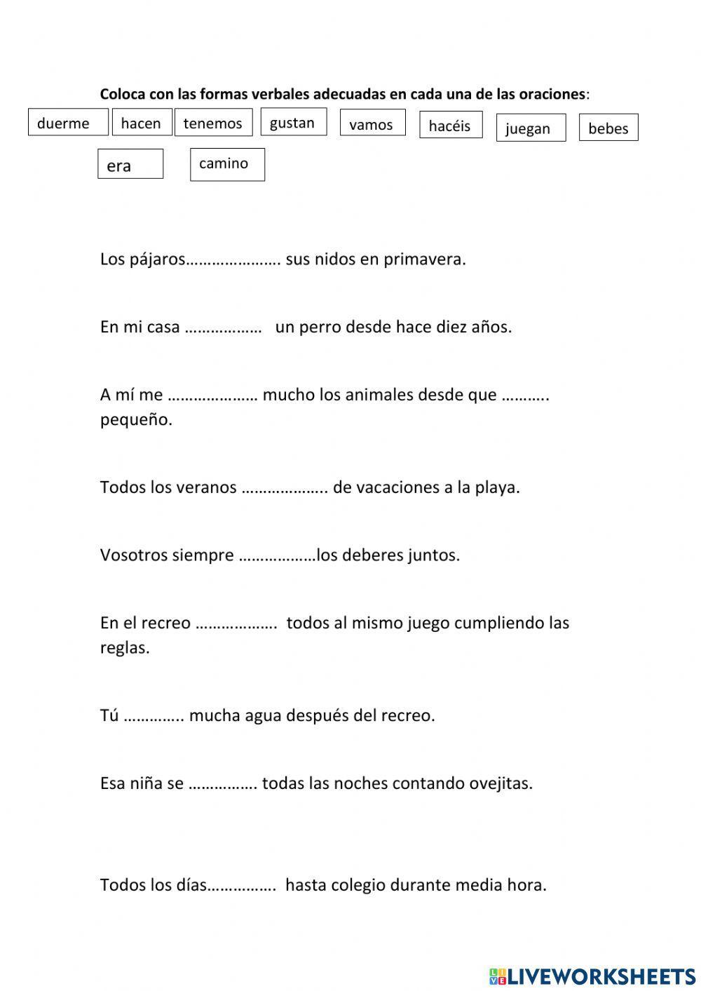 Uso de los verbos - 3º de Primaria