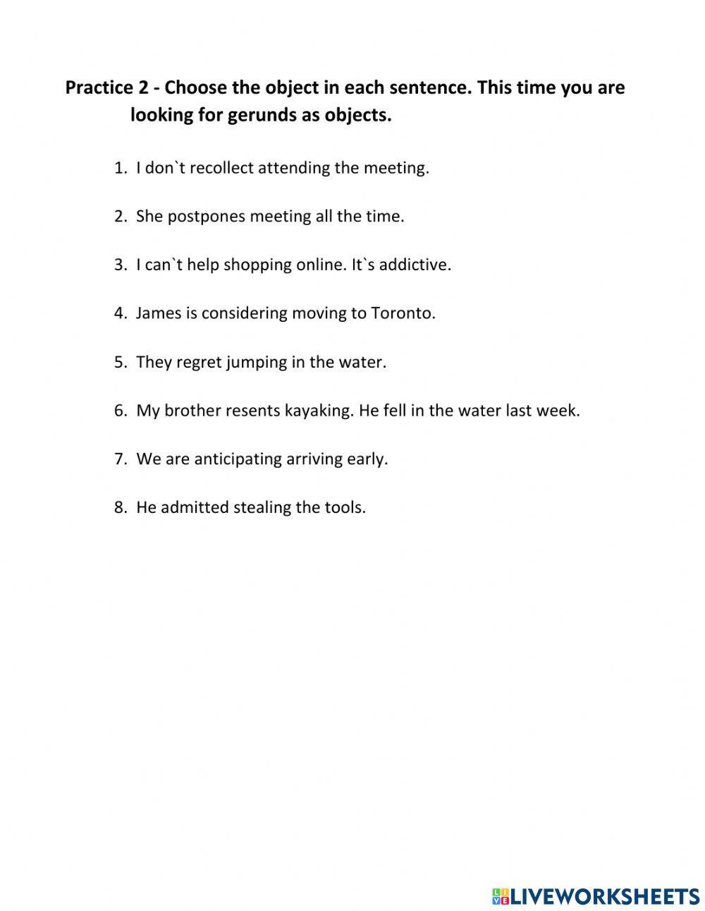 Verbs Commonly Used with Gerunds