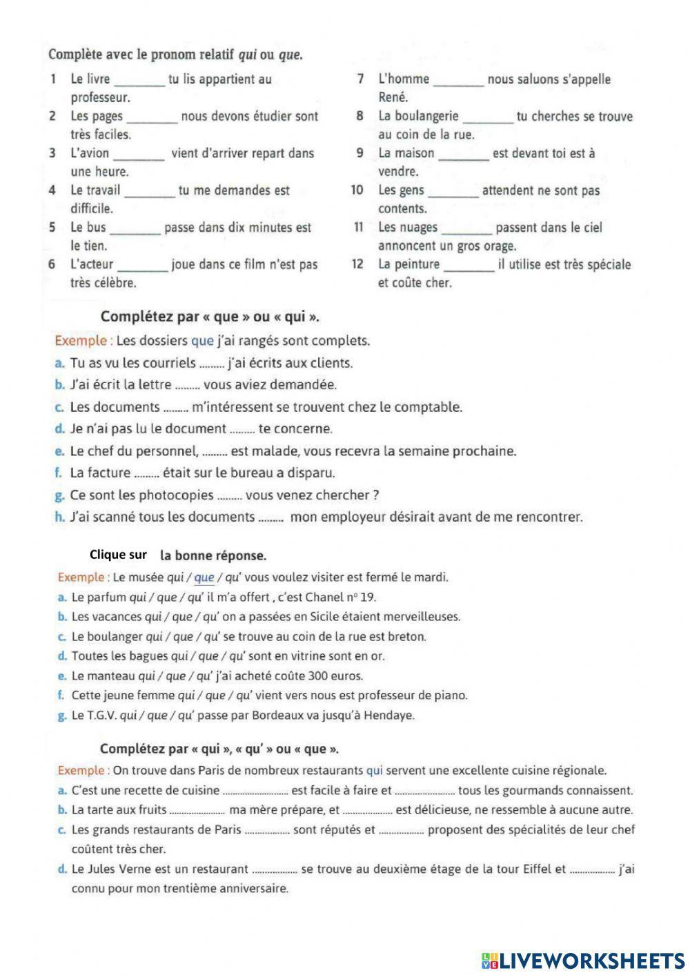 Les pronoms relatifs qui et que
