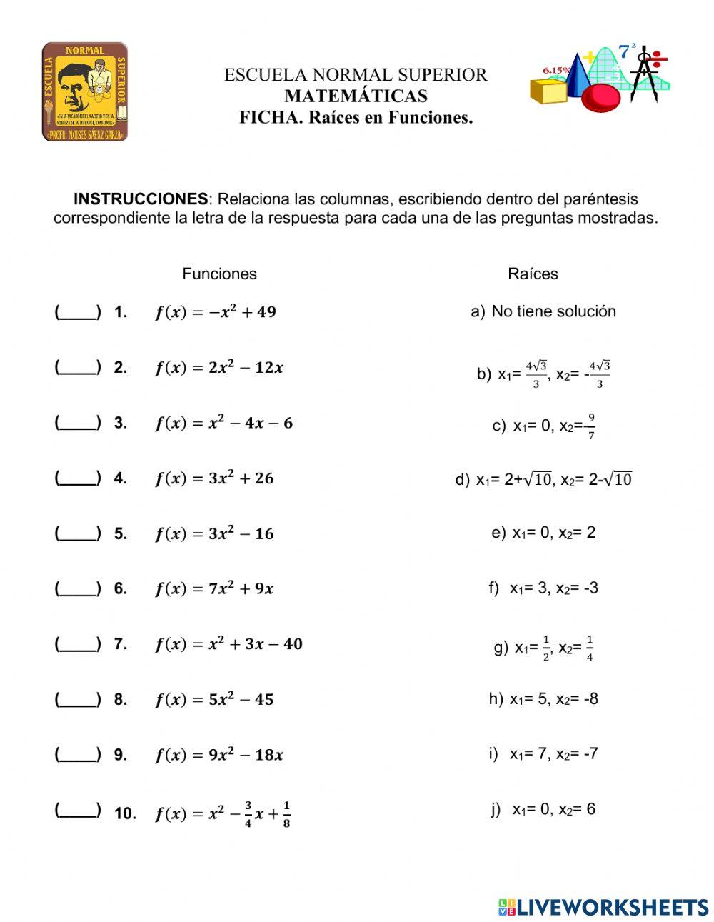 Raíces de Funciones Cuadráticas