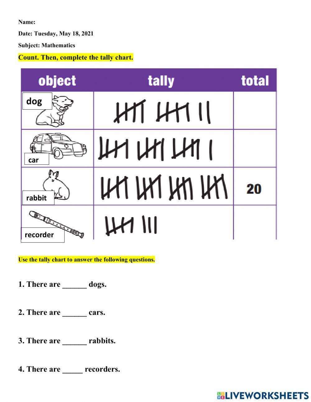 Tally Chart Worksheets