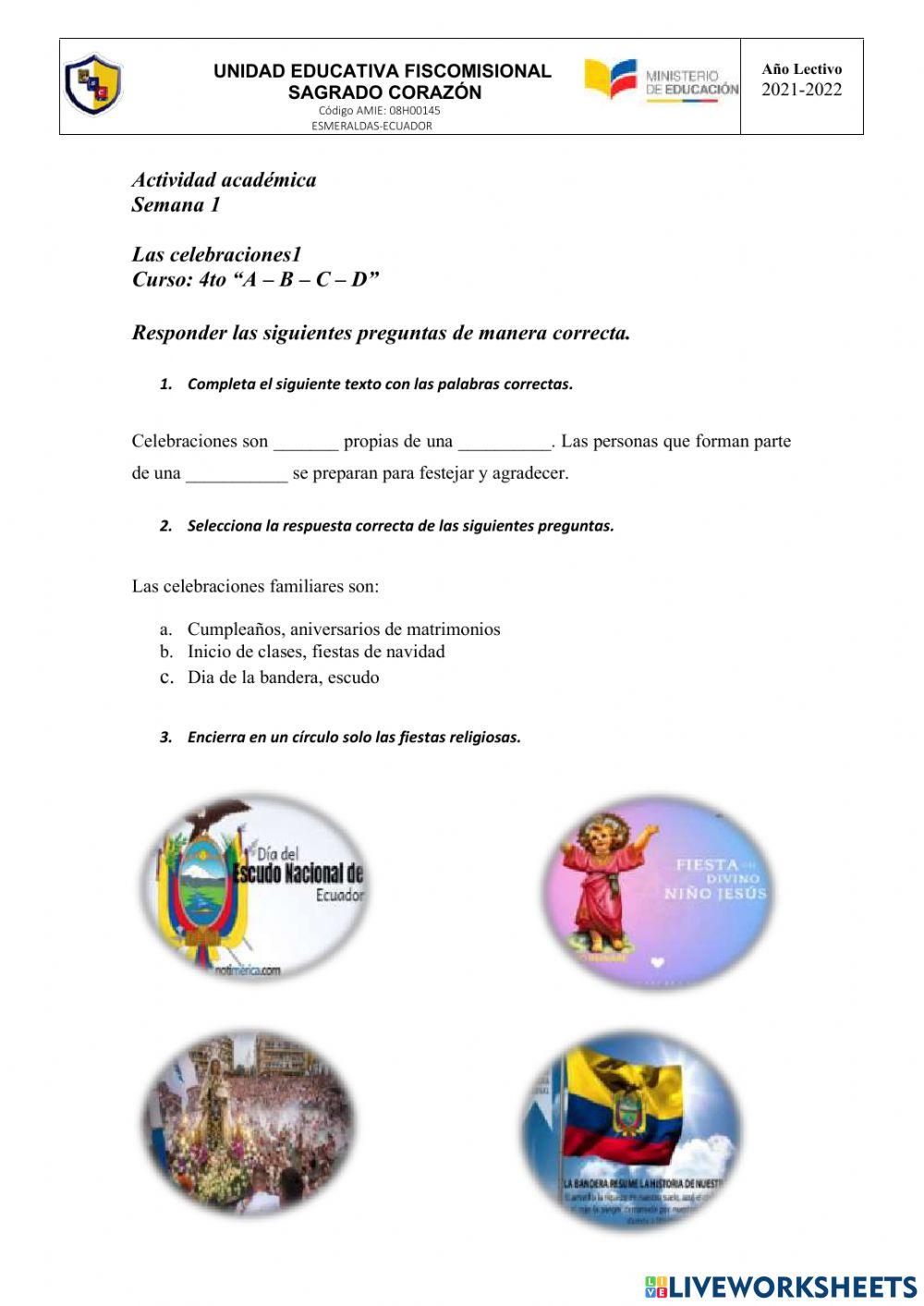 Actividad Religión 4to 