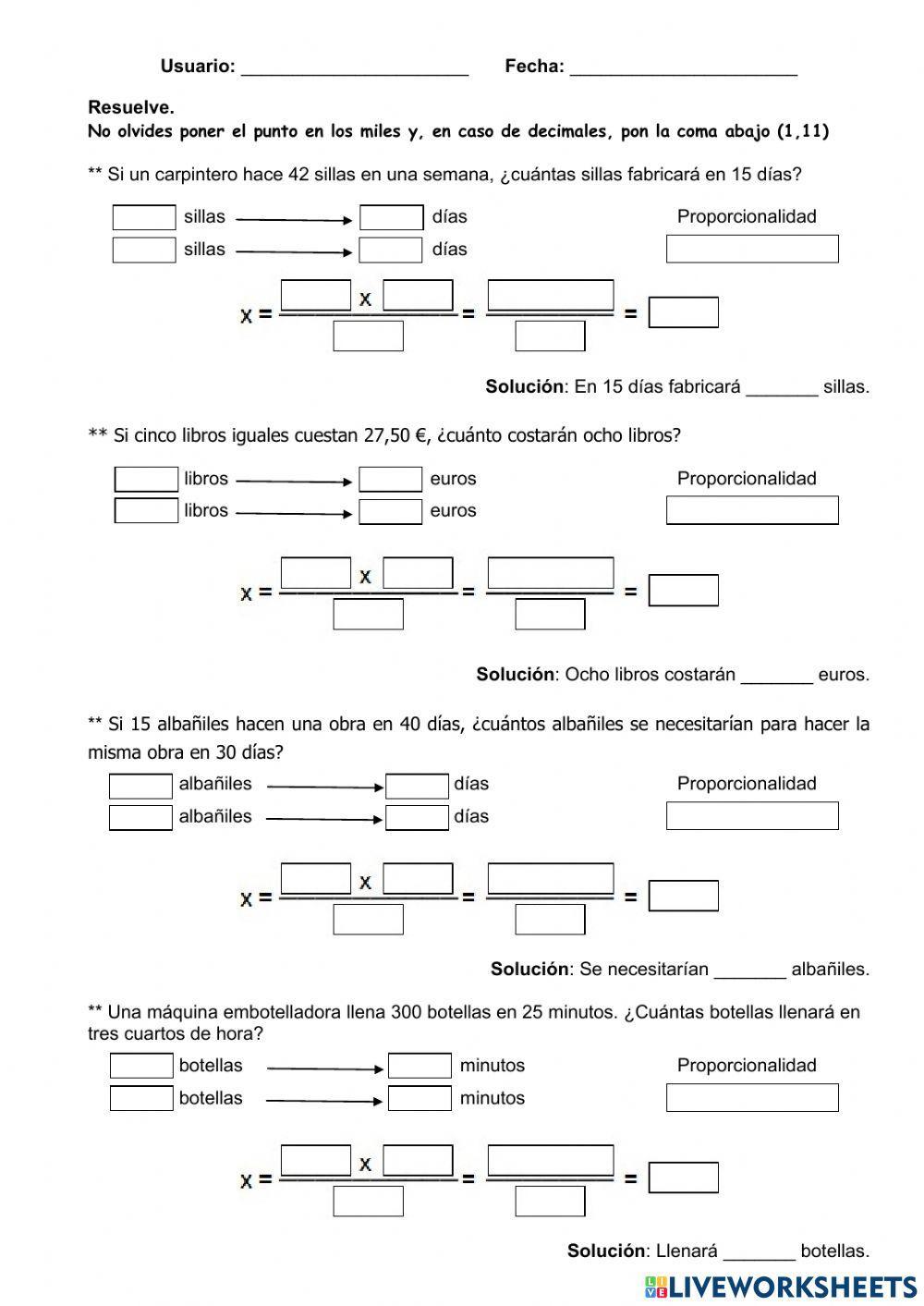 Problemas de regla de tres simple