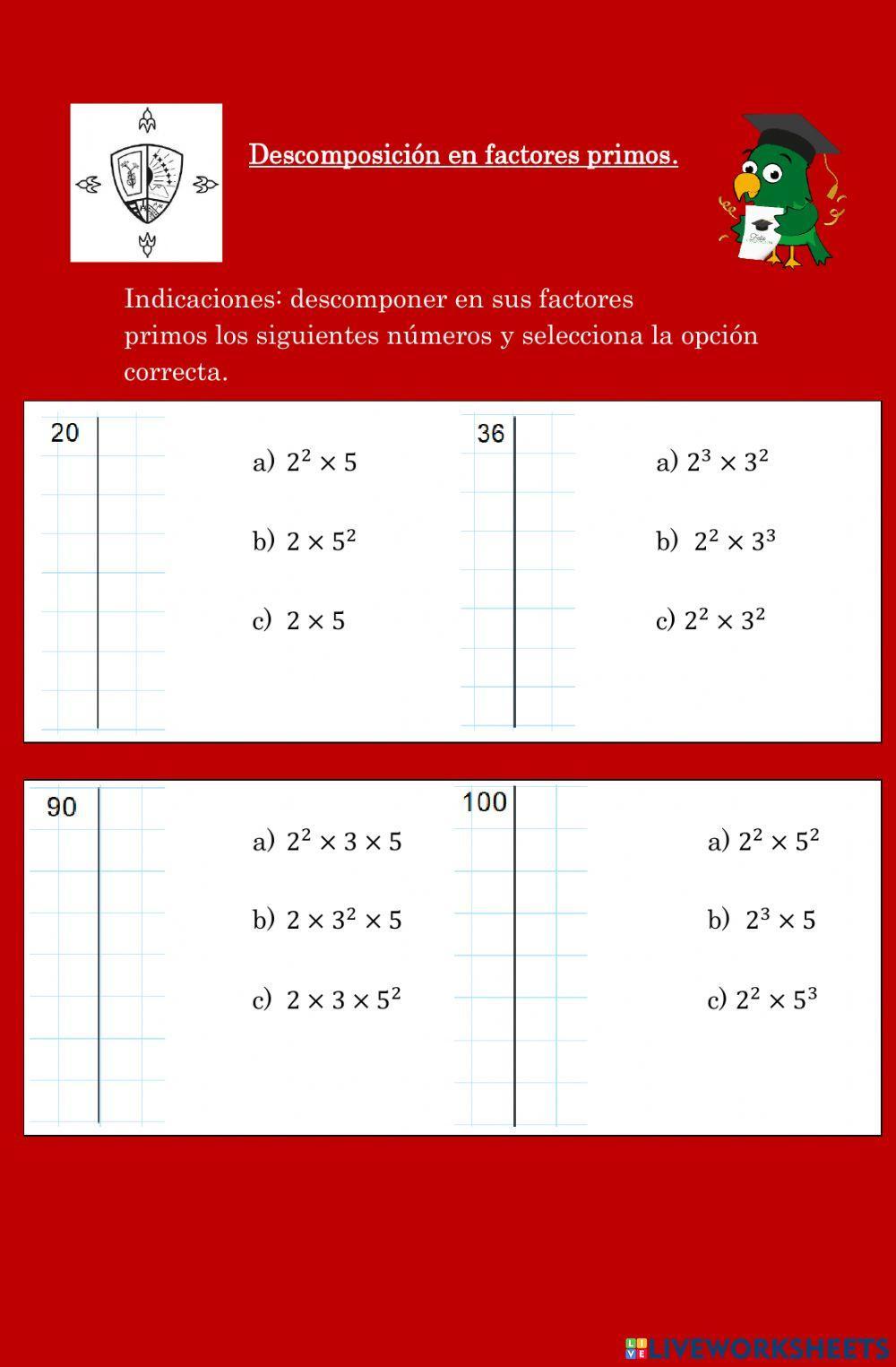 Descomposición en factores un número compuesto