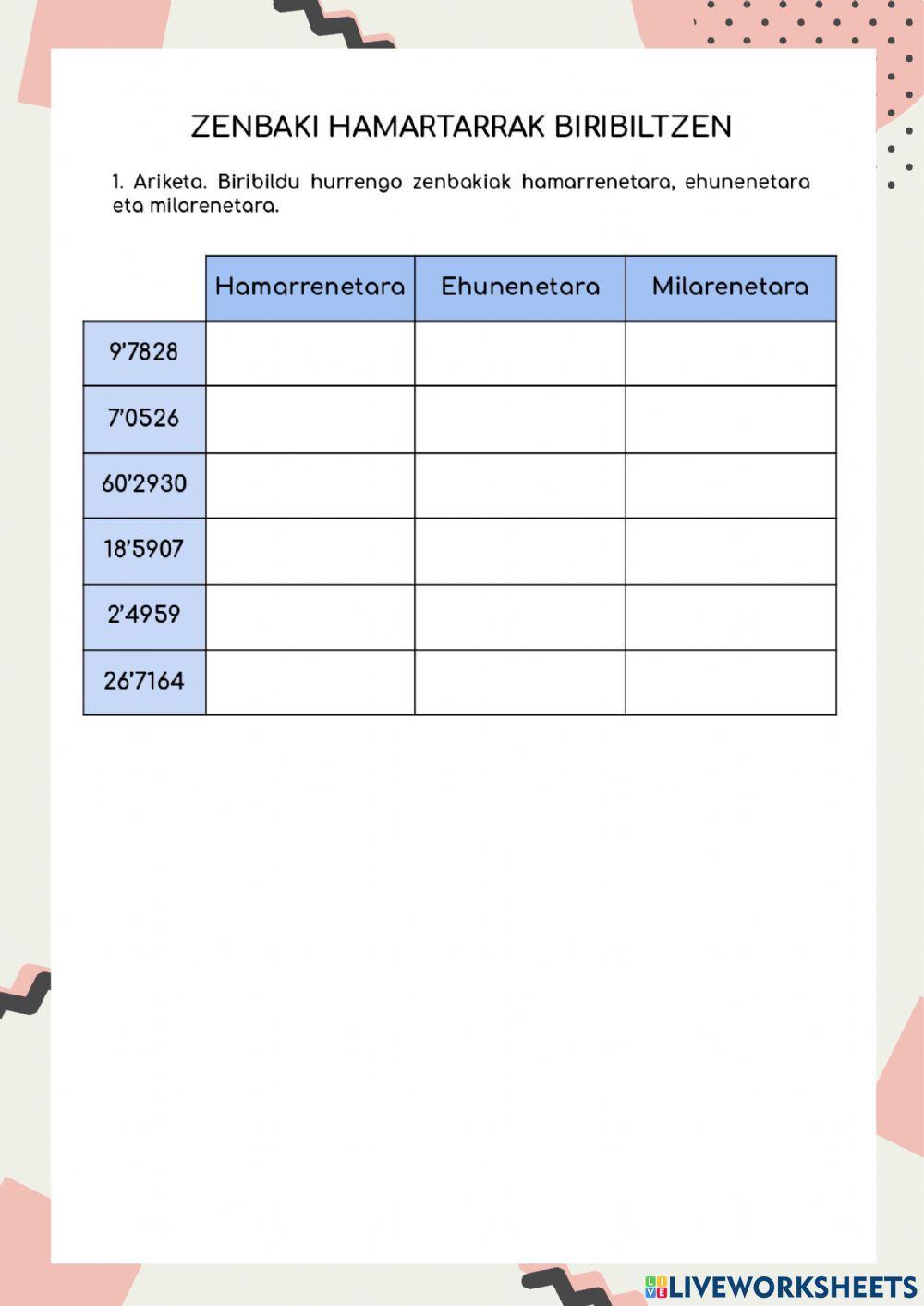 Zenbaki hamartarrak biribiltzen