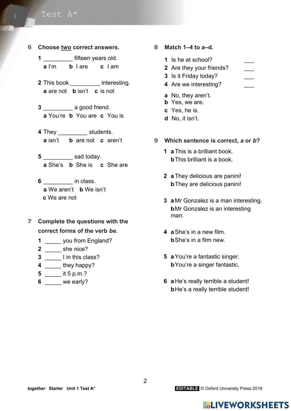 English test - 1st year