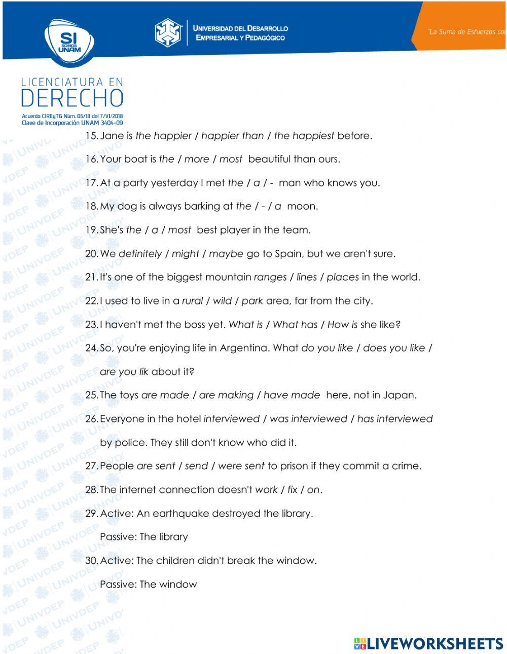 Exam Pre-Intermediate (U8-10)