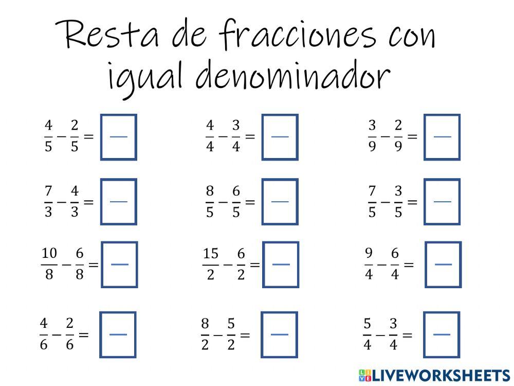 Restas con igual denominador