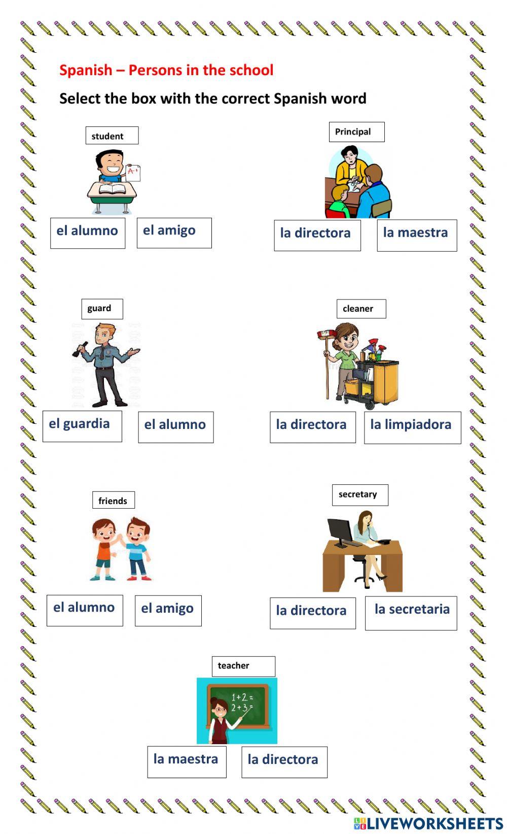 Spanish - Persons in the School