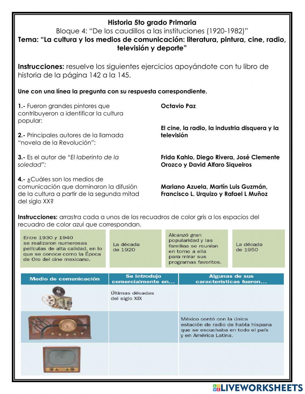 -La cultura y los medios de comunicación: literatura, pintura, cine, radio, televisión y deporte.-