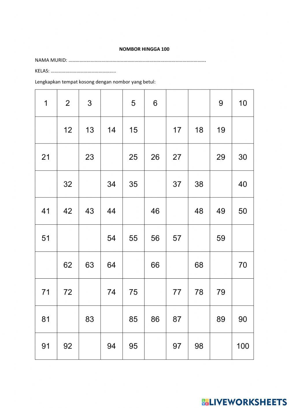 Nombor hingga 100