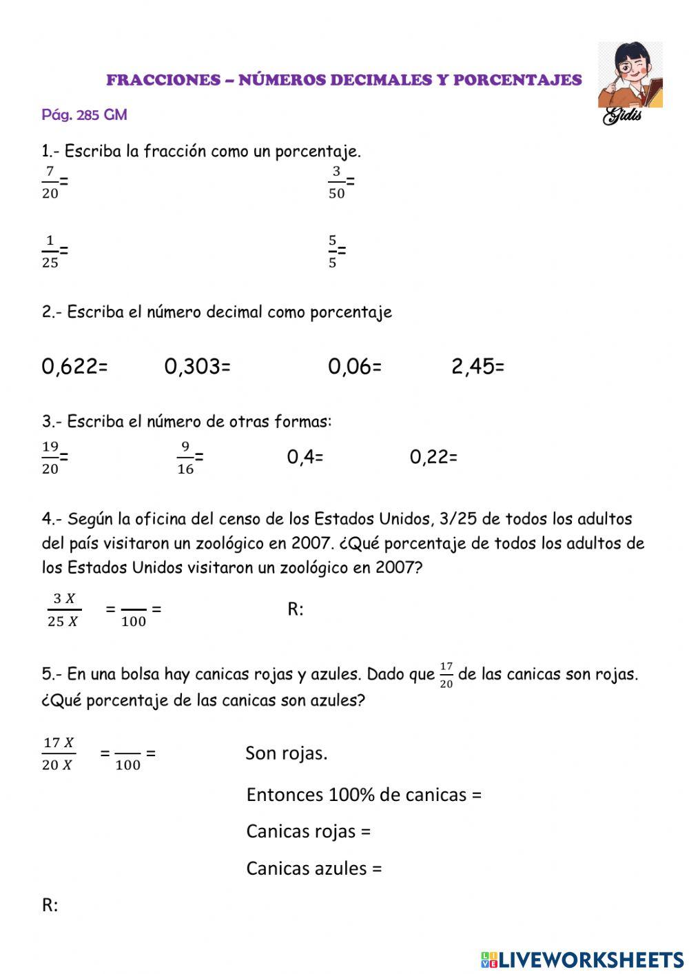 Fracciones, decimales y porcentajes