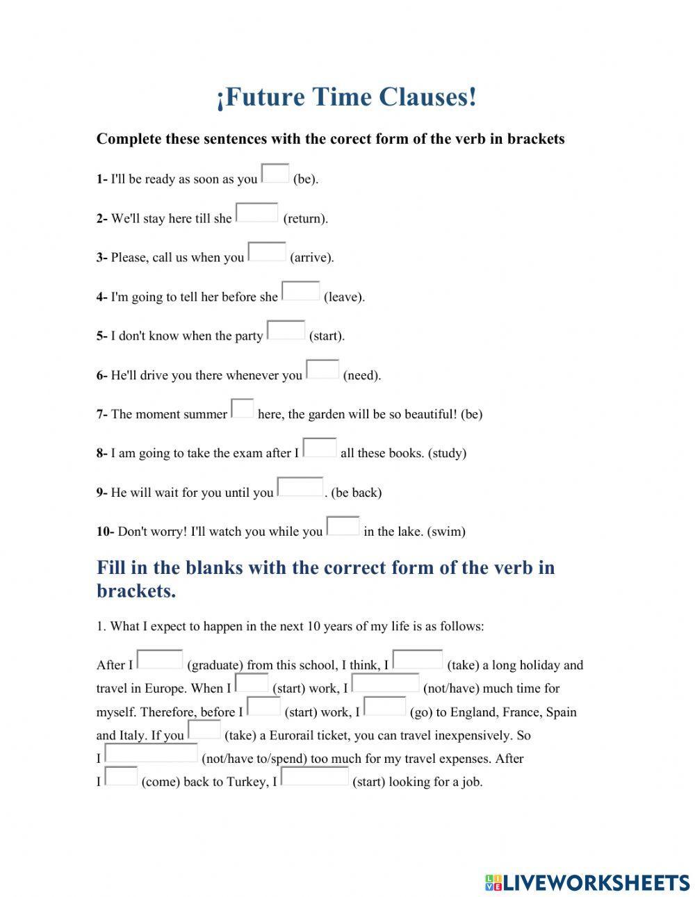 Future Time Clauses Exercises