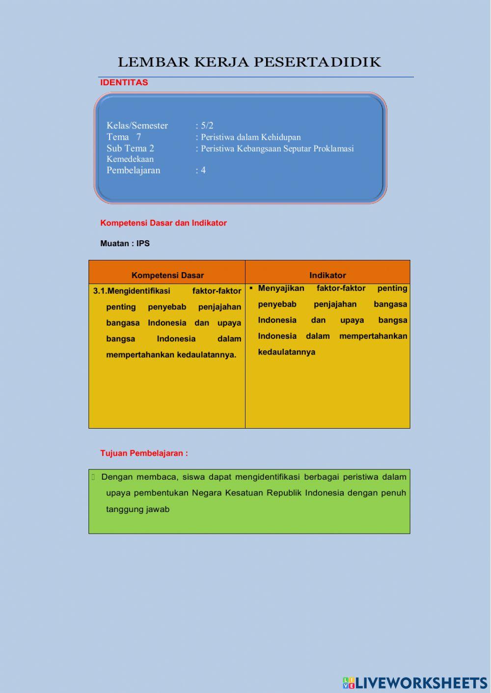 LKPD IPS Kelas 5 tema 7 Subtema 2