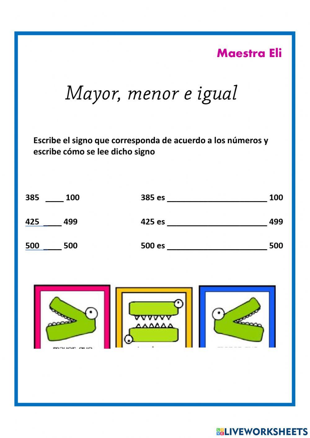 Mayor, menor e igual