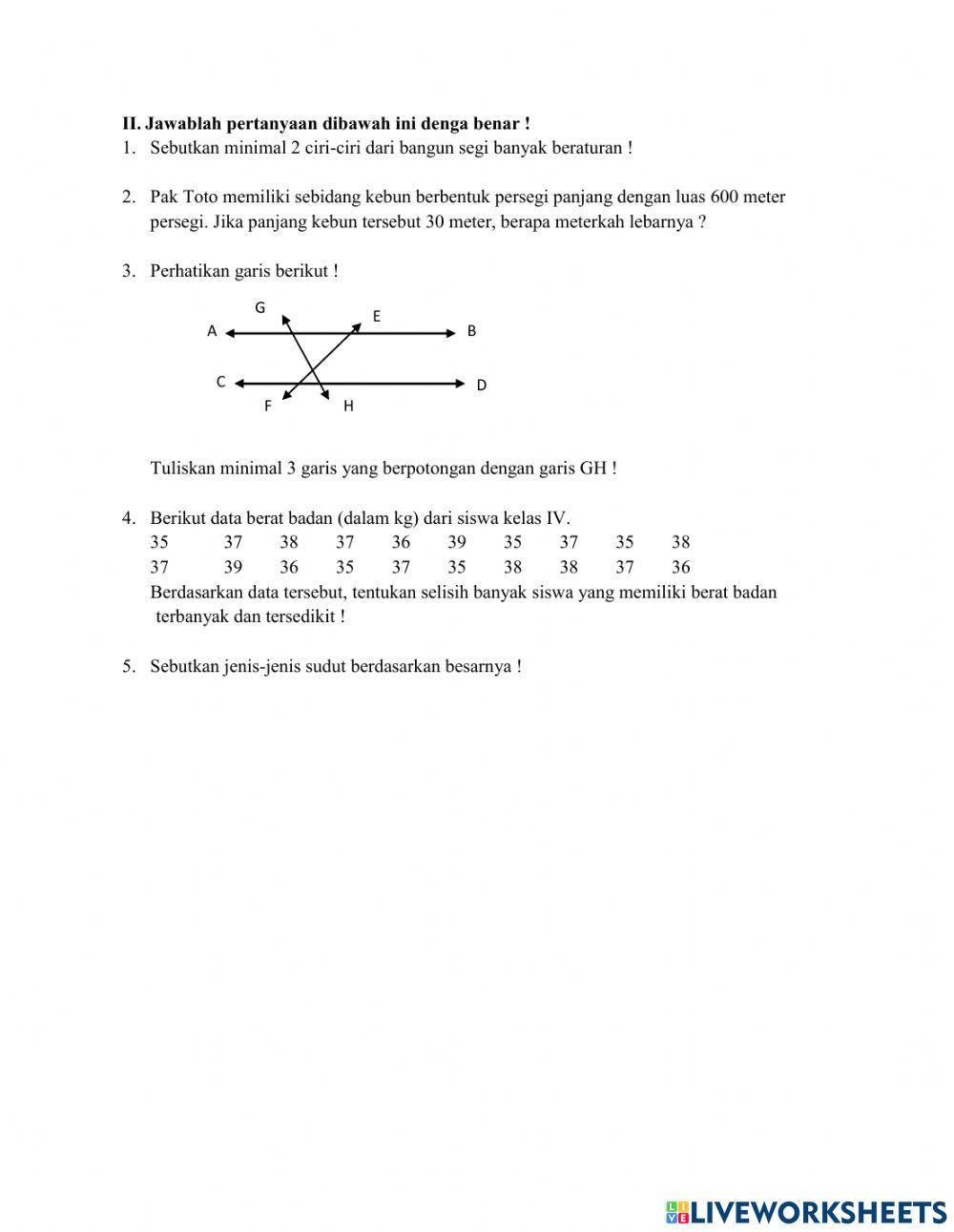 PAS Matematika Semester Genap kelas IV-a
