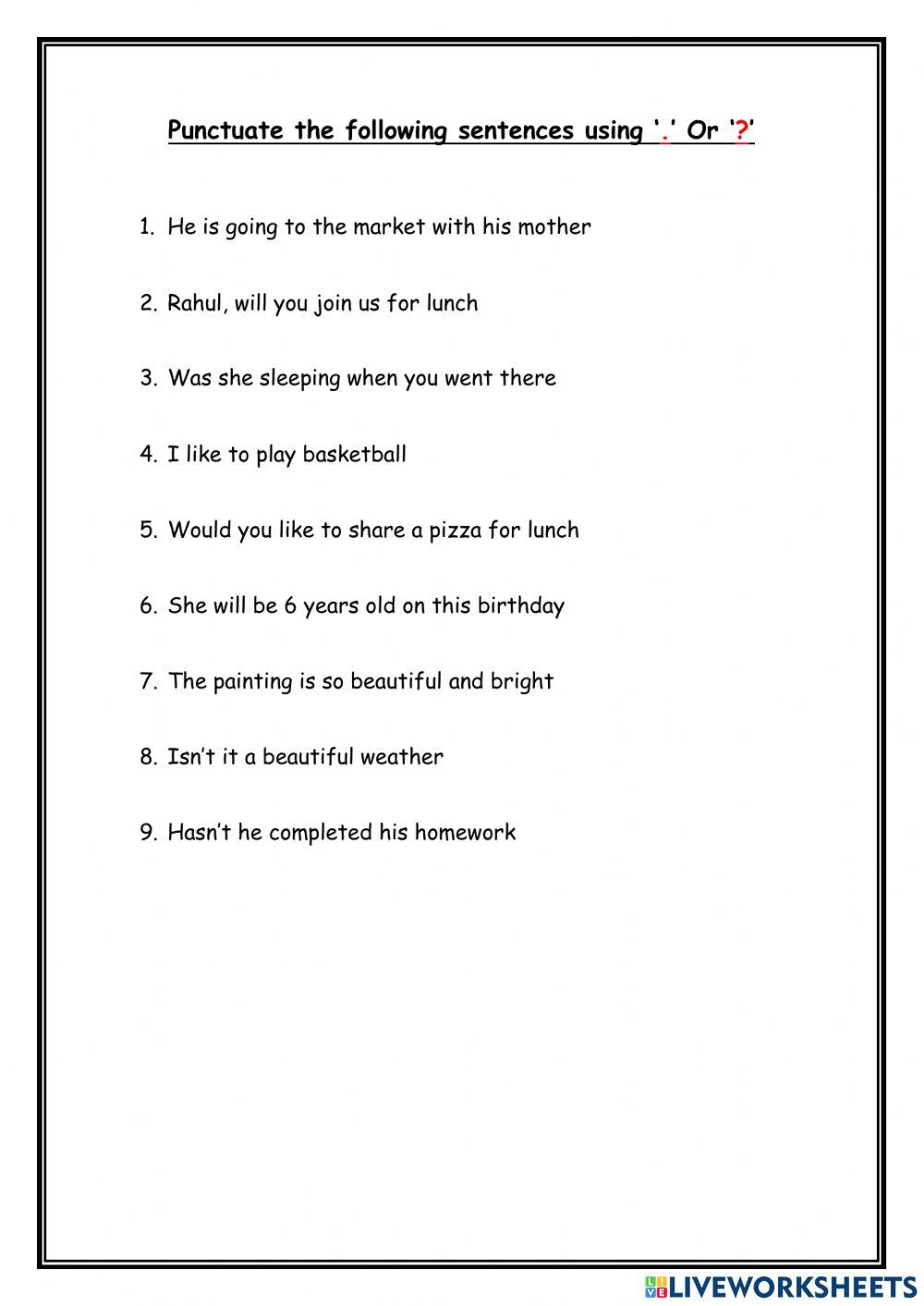Punctuation online pdf worksheet Live Worksheets