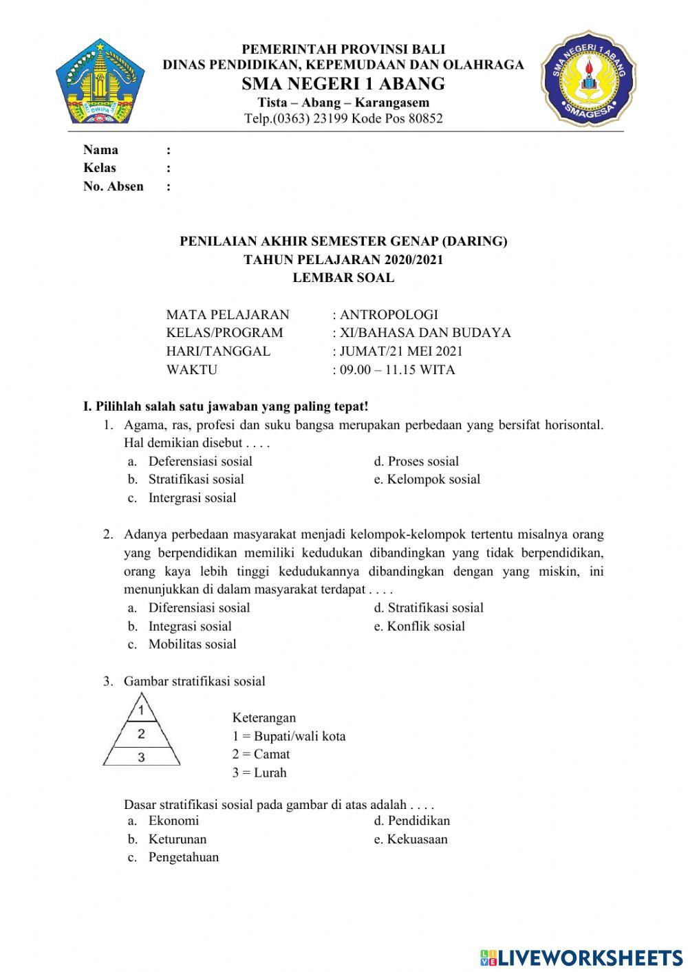 PAT Antropologi Kelas X