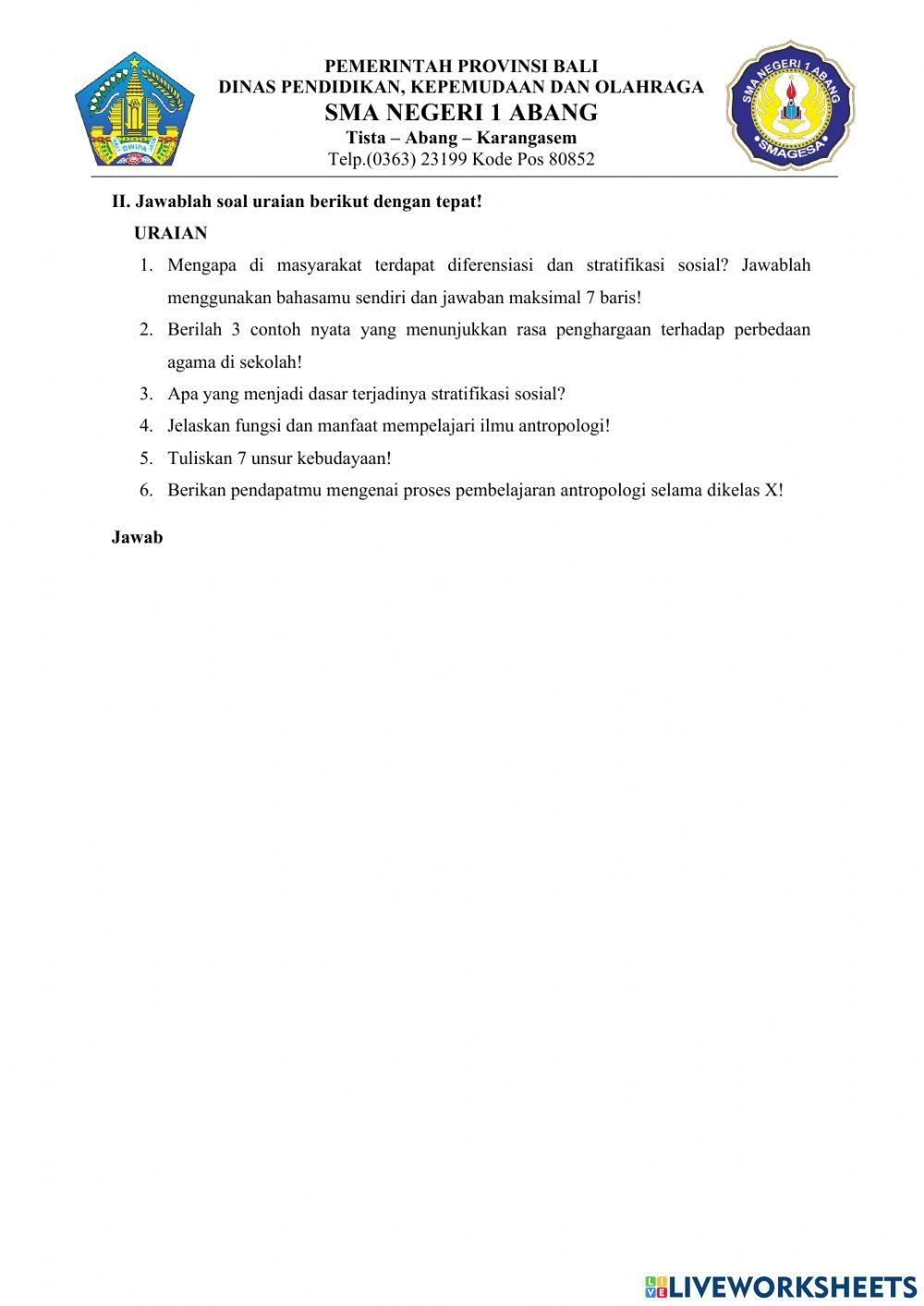 PAT Antropologi Kelas X