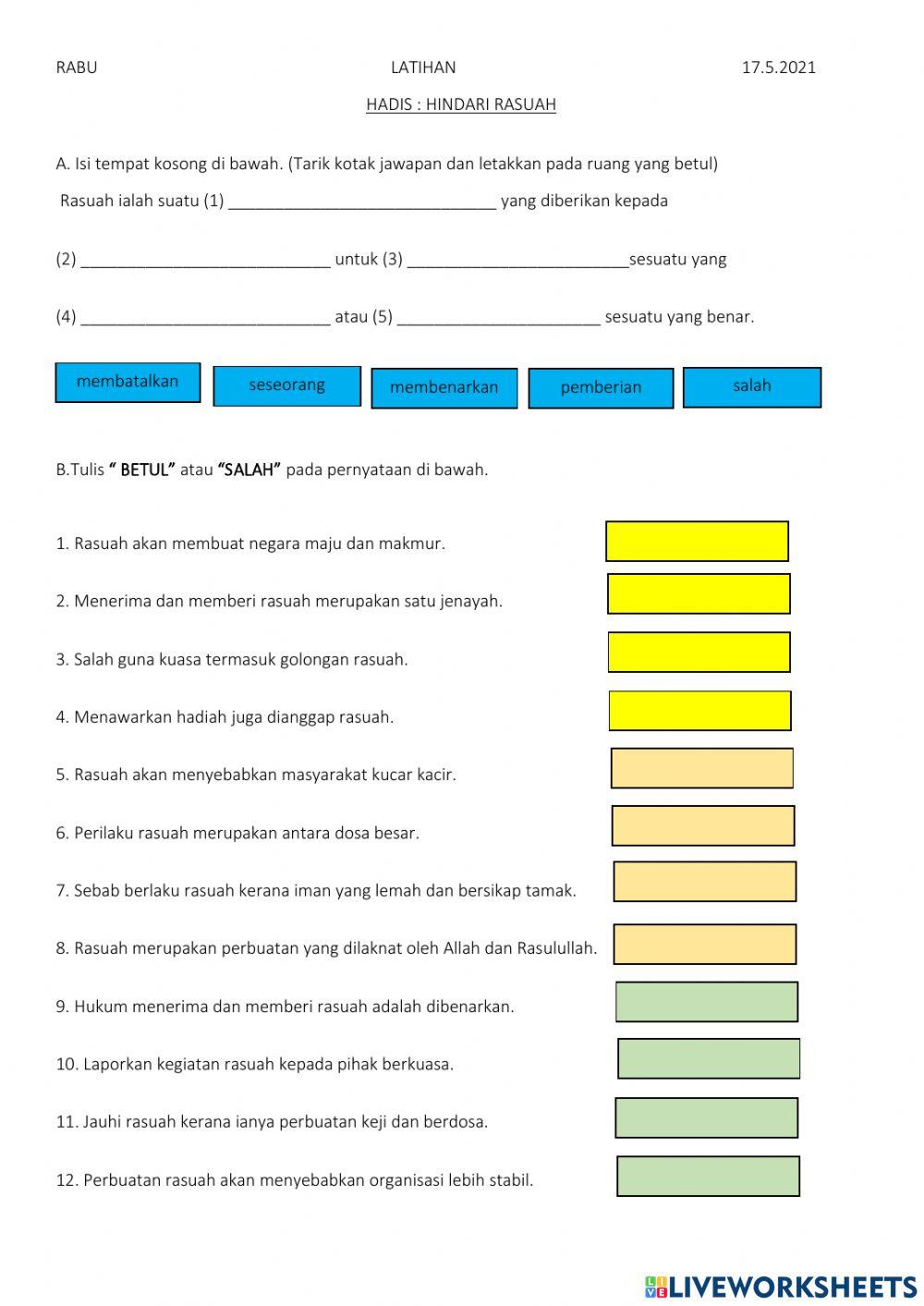 Latihan tajuk rasuah