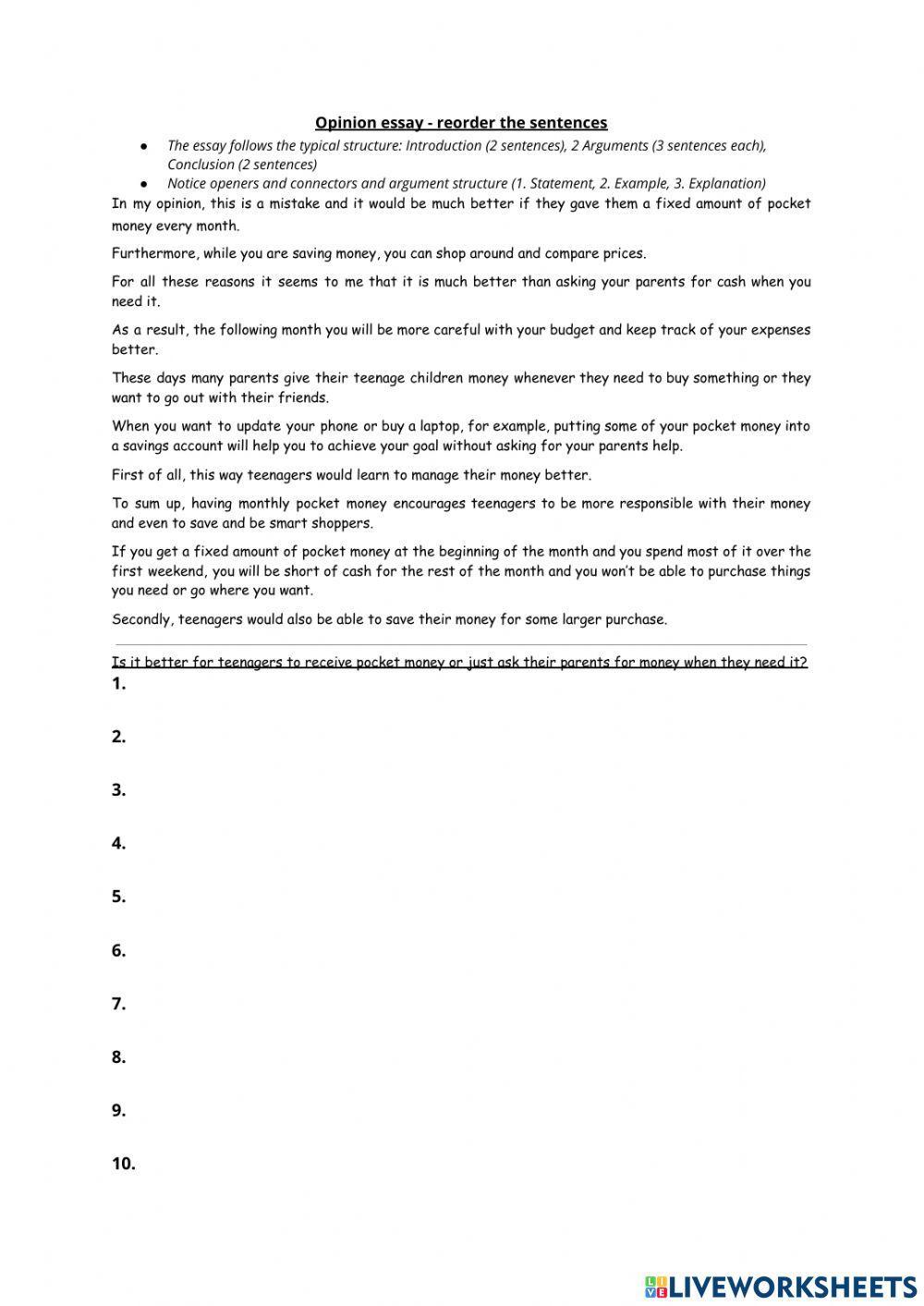 Opinion essay about pocket money