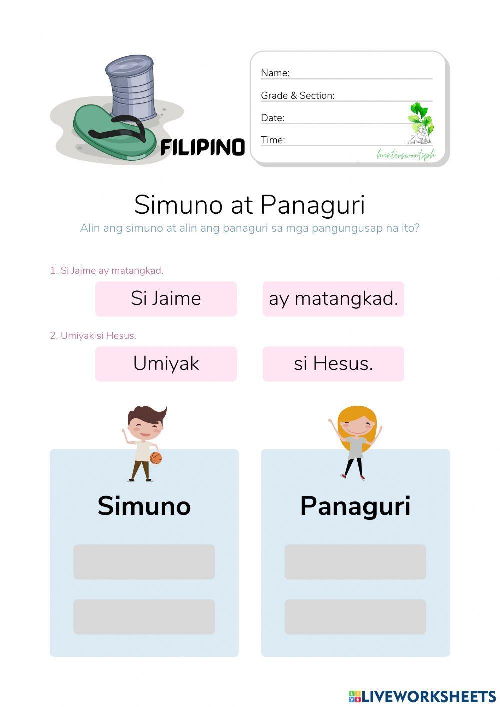 Simuno at Panaguri - HuntersWoodsPH Filipino Worksheet