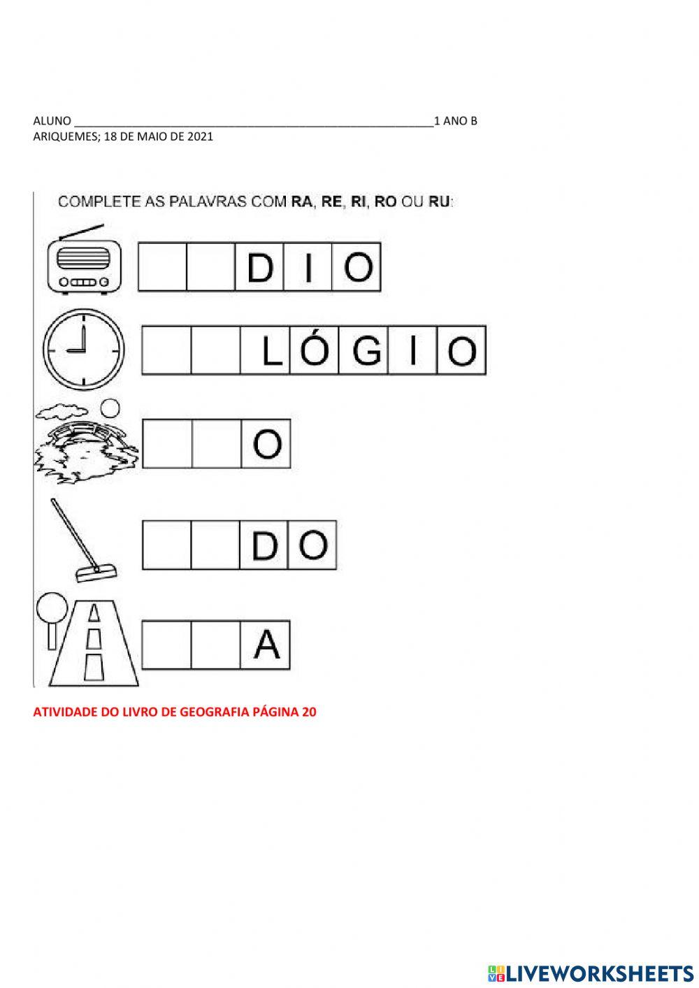 Letra r worksheet for 1 ANO | Live Worksheets