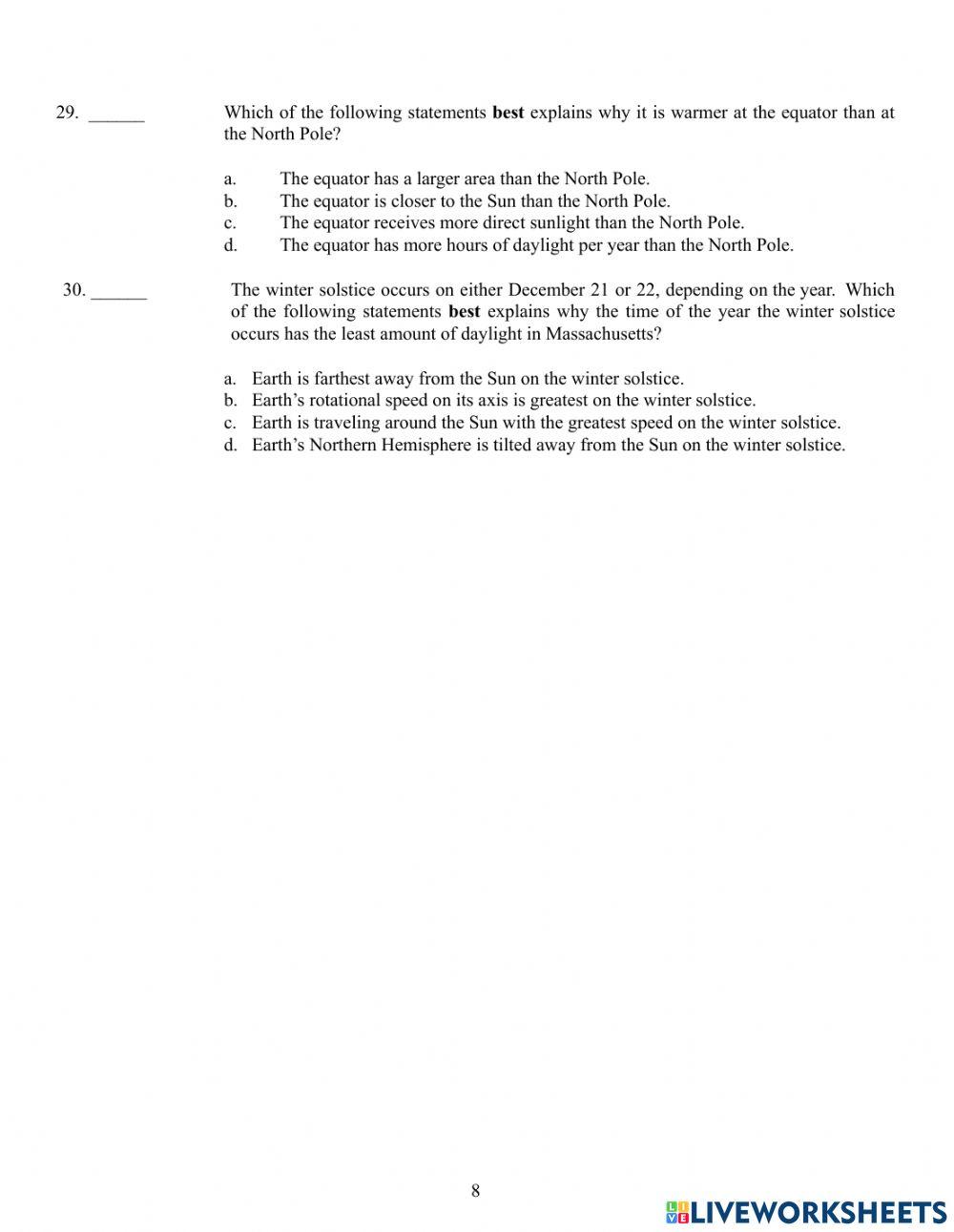 Grade 8 Earth and Space Science MCAS REVIEW