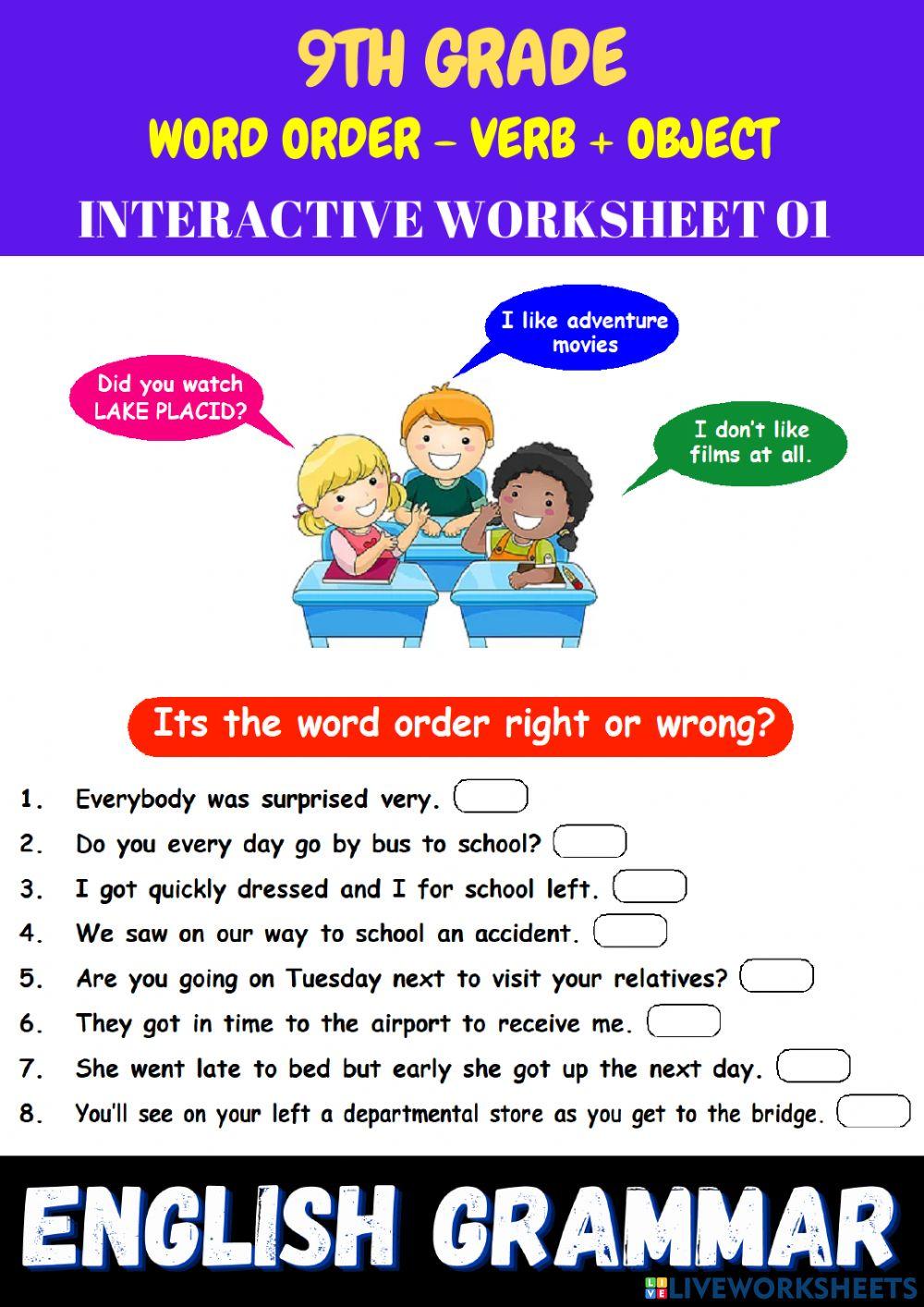 9th- eng - ps 01 - word order - verb + object