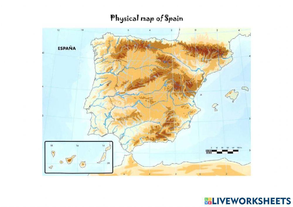 Physical map of Spain