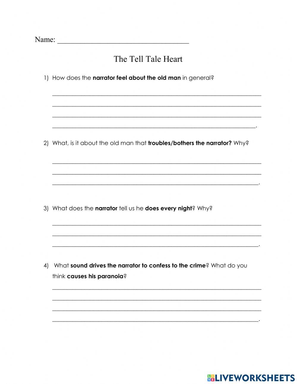 The Tell Tale Heart questions online exercise for | Live Worksheets