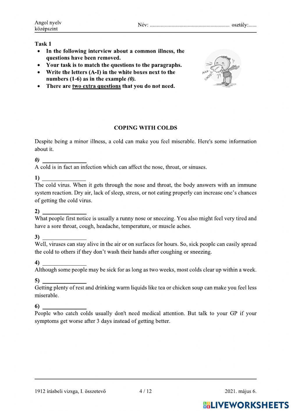 Angol érettségi reading 2021 május